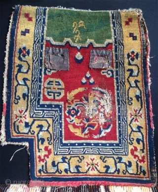 it is not only that it has a fantastic green center field but for many reasons this is a very special tibetan saddle rug. i had for many years only one half  ...