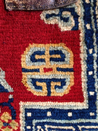 it is not only that it has a fantastic green center field but for many reasons this is a very special tibetan saddle rug. i had for many years only one half  ...