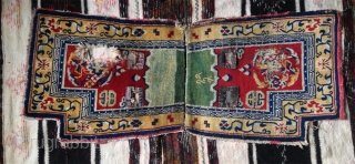 it is not only that it has a fantastic green center field but for many reasons this is a very special tibetan saddle rug. i had for many years only one half  ...