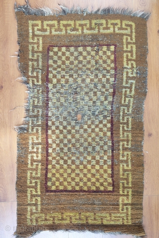 19th c.  checkerboard small tibetan rug with uncommon and interesting design proportions and thick yak wool warps.               