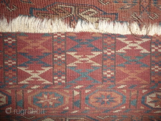 turkmen tekke mat, missing side borders but some interesting features, mid 19th c. 100x 85cm                  