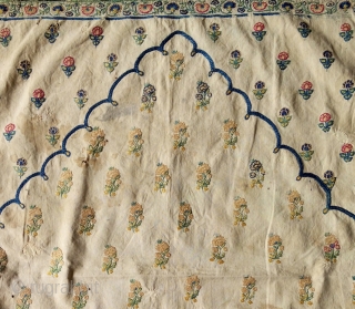 beautiful uncommon  small sized mughal style prayer textile , silk embroidery on cotton. persia , india or central asia? possibly 18th century. approx. 56x 62cm. as shown has stains, holes etc..  ...