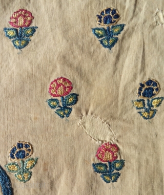 beautiful uncommon  small sized mughal style prayer textile , silk embroidery on cotton. persia , india or central asia? possibly 18th century. approx. 56x 62cm. as shown has stains, holes etc..  ...