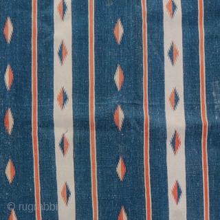 Bikaner Jail Dhurrie
SIZE: 47" x 82"
AGE: 70-80 years old approx.
From: Bikaner, Rajasthan

Indigo Bikaner Jail Dhurrie tightly woven. A beautiful example of the genre with burnt orange and cream highlights.    