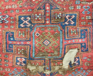 Circa 1800 East Anatolian Kurdish rug fragment. Conserved and mounted on linen. Good pile!                   