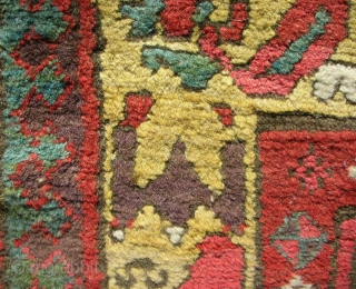 Full pile Persian Kurdish long rug. Playfull drawing with a very cool border. Exceptional color.  Circa 1870.               