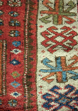 Circa 1800 East Anatolian Kurdish rug fragment. Conserved and mounted on linen. Good pile!                   