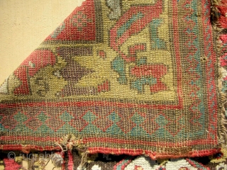 Full pile Persian Kurdish long rug. Playfull drawing with a very cool border. Exceptional color.  Circa 1870.               