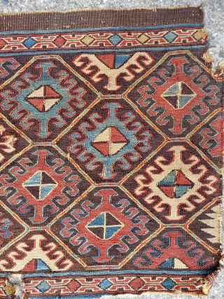 Dark Aubergine ground Shahsavan (?) very fine sumak mafrash side panel. 48" x 19". Early to mid 19th c. I have not found another in the literature with this field or border  ...