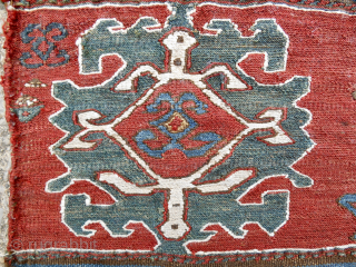 Very fine, bold Sumak bedding bag end panel, Qarabagh area, Central Transcaucasia, circa 1850-70. 22"x22". White is cotton. Only found two others published. John Wertime and Alberto Levi. All original. Email: Patrickpouler@gmail.com. 