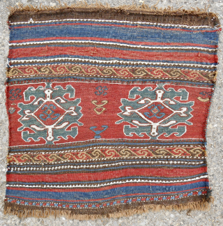 Very fine, bold Sumak bedding bag end panel, Qarabagh area, Central Transcaucasia, circa 1850-70. 22"x22". White is cotton. Only found two others published. John Wertime and Alberto Levi. All original. Email: Patrickpouler@gmail.com. 