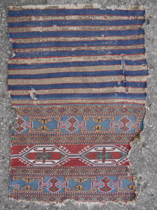 Fine and very old Shahsavan sumak opened bag with the best "robins egg" blue and open drawing. Never seen another like it. Please email: patrickpouler@gmail.com        