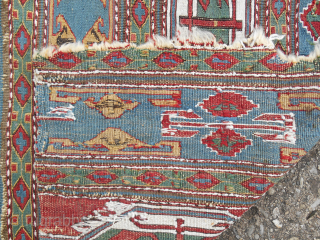Fine and very old Shahsavan sumak opened bag with the best "robins egg" blue and open drawing. Never seen another like it. Please email: patrickpouler@gmail.com        