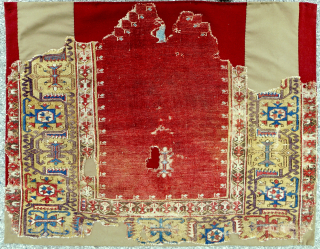 17th-18th c. Anatolian Ladik prayer rug fragment. Mounted. Email: patrickpouler@gmail.com                       