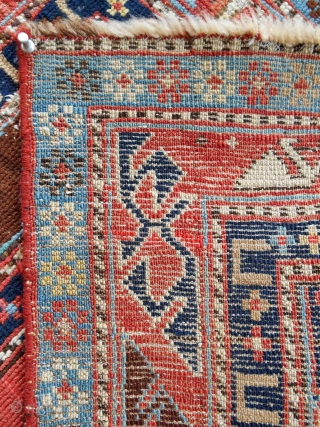 Small (29" x 52"), classic striped Caucasian Gendge prayer rug with silky wool. c. 1860-80. Good condition. Relatively fine weave.             