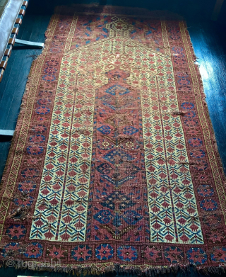 Early (c. 1830) rare Beshir prayer rug. Ex. Jim Dixon. 3'-6" x 6ft. About as old as they get. Sorry for the picture quality. Published in Hali, issue 151. 4th picture ...