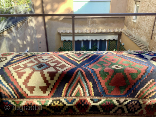 Exceptionally bold Shahsavan Kilim mafrash panel.  Over 10 distinct clear, saturated colors. Excellent condition. Circa 1850-70. Email for more information.  Patrickpouler@gmail.com          