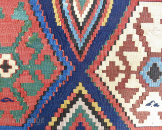 Exceptionally bold Shahsavan Kilim mafrash panel.  Over 10 distinct clear, saturated colors. Excellent condition. Circa 1850-70. Email for more information.  Patrickpouler@gmail.com          