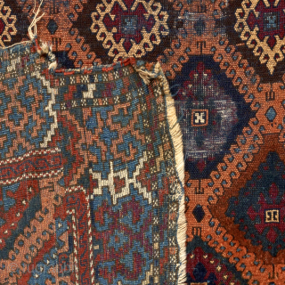 Early 19th c. Sarkisla rug. Another from the Jim Dixon collection. 50" x 80". Plenty of offset knotting. Good pile except for parts of the center. Blue wefting. Classic colors including natural  ...