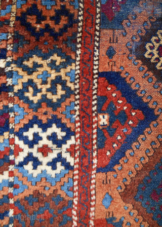 Early 19th c. Sarkisla rug. Another from the Jim Dixon collection. 50" x 80". Plenty of offset knotting. Good pile except for parts of the center. Blue wefting. Classic colors including natural  ...