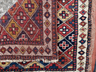 Shahsavan opened pile diamond bag with a stunning striped kilim back. 44 x 100cm. Circa 1850-70. Good condition. Email: patrickpouler@gmail.com