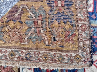 C. 1820-40 NWP Kurdish rug with a Memling gul and serrated leaf design. (39” x 95”) Mostly decent pile. 14 distinct colors including an old aubergine and true camel wool. Original kilim  ...