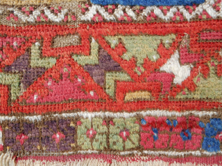 18th c. Anatolian Konya rug fragment. Rare striped design. Conserved and professionally mounted on linen. Decent pile with best old color. Please email: patrickpouler@gmail.com         