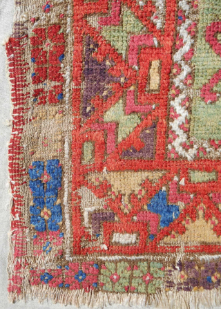 18th c. Anatolian Konya rug fragment. Rare striped design. Conserved and professionally mounted on linen. Decent pile with best old color. Please email: patrickpouler@gmail.com         