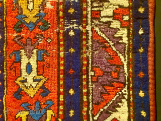 Early Kazak Fachralo prayer rug. Circa 1850. 37" x 69". Extraordinary shimmering color. Good pile with some moth damage. Just professionally washed. Pristine! Email: patrickpouler@gmail.com        