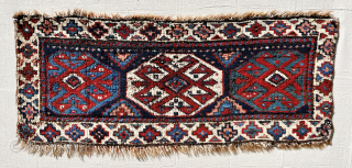 C. 1850 Persian Khamseh or Lori bagface. 37"x 15". Silky, fine wool. Floppy, old handle. Saturated, clear, natural dyes. Please email: patrickpouler@gmail.com