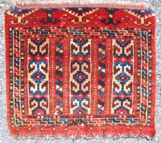 Rare Turkoman bagface (20" x18") Near perfect condition. Circa 1870. All natural dyes.                    