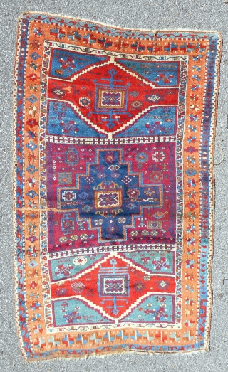 Very fine East Anatolian Kurdish rug with nearly full, silky pile. Stunning color. Good age- circa 1870.                