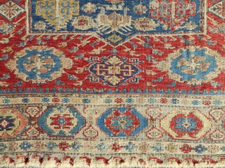 Extraordinary, early to mid 19th c. Caucasian Sumak rug. About 5 x 7ft. Exquisite color. Superb archaic drawing. A truly splendid, rare example. All original.        