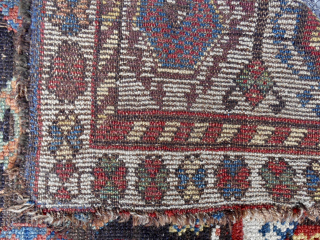 Whimsical and unique Qashqai Shekarlu rug. Circa 1850-70. Small 38" x 62". Terrific color. Email: patrickpouler@gmail.com                 
