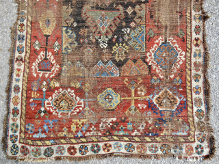 Whimsical and unique Qashqai Shekarlu rug. Circa 1850-70. Small 38" x 62". Terrific color. Email: patrickpouler@gmail.com                 