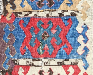 18th c. Central Anatolian kilim fragment. 15”x 48”. Fine weave with outlining. Exceptional color.                   