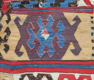 18th c. Central Anatolian kilim fragment. 15”x 48”. Fine weave with outlining. Exceptional color.                   