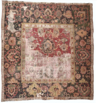 17th c. Safavid carpet fragment. Look at one just sold at Christies London for about $8000. (See pic). Mine is about 7 x 8ft. The Christies one is the same size but  ...