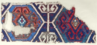 Circa 1750 Rare Eastern Anatolian rug fragment. Conserved and professionally mounted on linen.                    