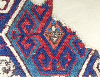 Circa 1750 Rare Eastern Anatolian rug fragment. Conserved and professionally mounted on linen.                    