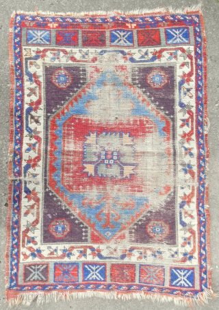 Very rare Central Anatolian yastik. Circa 1850. Worn but all original! Excellent color!                    