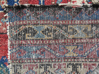 Dramatic early 19th c. NW Persian Kurdish rug fragment. New to the western market. About 3 x 4ft. All original. Excellent pile. Clean. Look at the color! Email: patrickpouler@gmail.com    