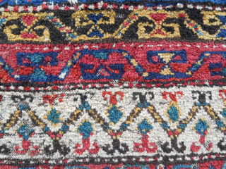 Dramatic early 19th c. NW Persian Kurdish rug fragment. New to the western market. About 3 x 4ft. All original. Excellent pile. Clean. Look at the color! Email: patrickpouler@gmail.com    