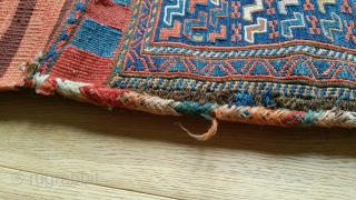 Caucasian or Azeri Khorjin.  Fine weave kelim construction. 
Intact with all ties. Colourful binding of selvages.
Back of bag shows some minor wear from use, but the front is fine.
21 inches wide–48  ...