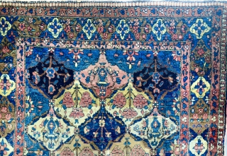 Old Bakhtiari rug. It has a line of abrash and a small tear in the middle. Supple wool and very nice, saturated colors, difficult to get them photographed correctly. 
The rug has  ...