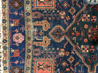 Kurdish antique rug, possibly Sanjabi. A few low areas, but still a beauty.

204x135cm/6'8''x4'5''                    
