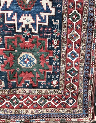 Nice Caucasian rug with Lesghi stars 1900-1910. Overall in reasonable condition, some wear, a few minor holes and tears. 
As found, in need of a wash. 
155x260 cm.     