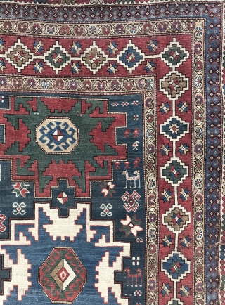 Nice Caucasian rug with Lesghi stars 1900-1910. Overall in reasonable condition, some wear, a few minor holes and tears. 
As found, in need of a wash. 
155x260 cm.     