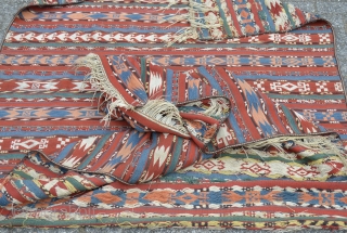 Uzbek Ghudjeri with good saturated colors. Small damage on selvedge and it has a small stain (last picture). I do not know what caused the stain. I have not washed the carpet  ...