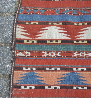 Uzbek Ghudjeri with good saturated colors. Small damage on selvedge and it has a small stain (last picture). I do not know what caused the stain. I have not washed the carpet  ...